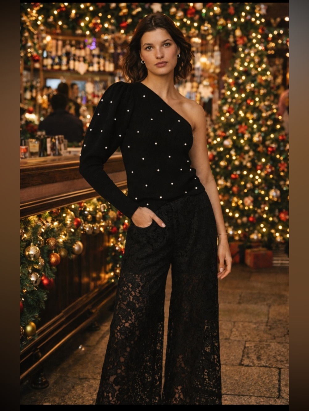 Anthropologie NWT Studded One-Shoulder Sweater With Pearls Size M. - Picture 1 of 6